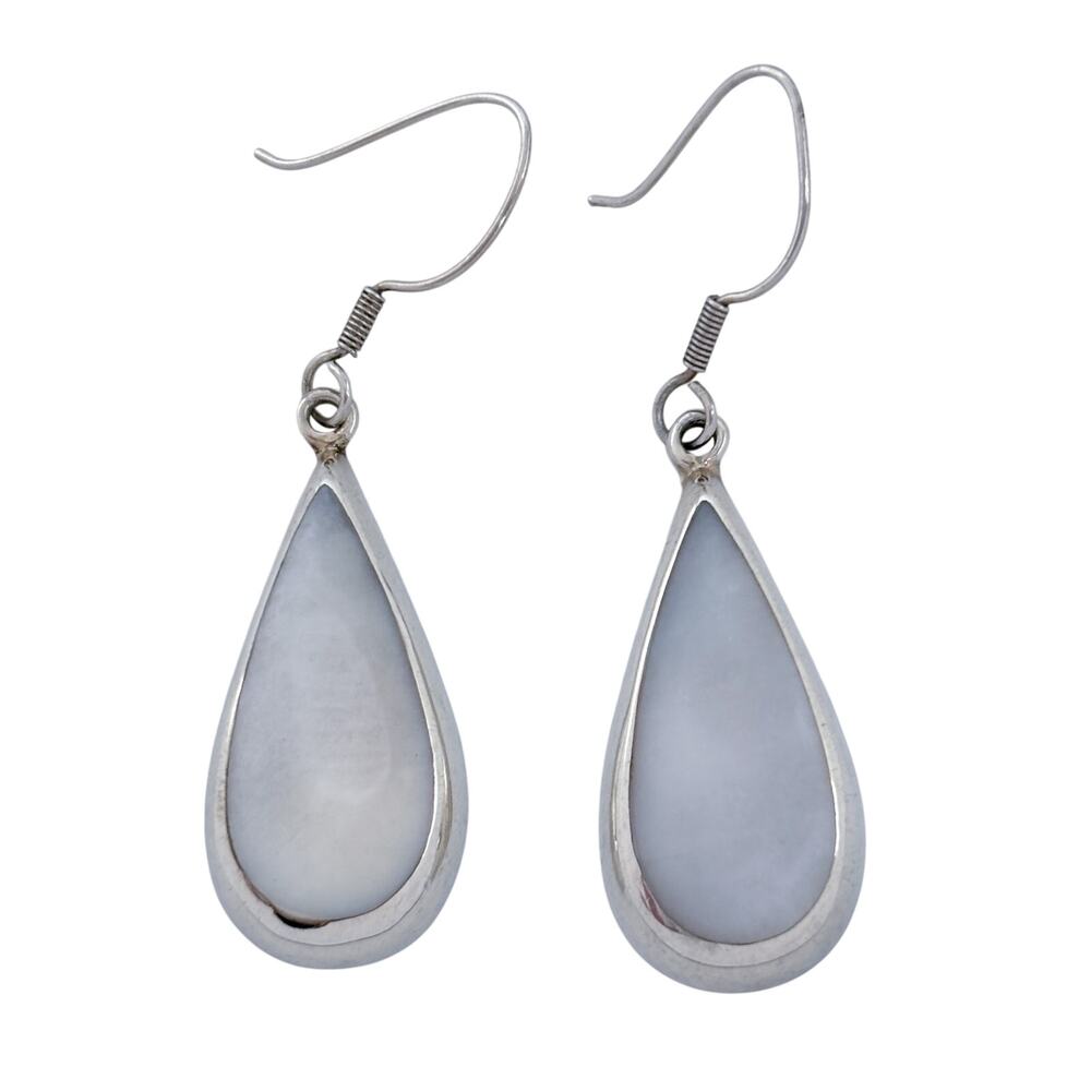 Vintage Sterling Silver 925 Mother of Pearl Teardrop Earrings